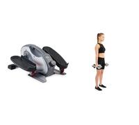 Sunny Health & Fitness Smart Portable Fully Assembled Magnetic Under Desk Elliptical Peddler +Adjustable 15 KG Dumbbell Set w/Carry Case, Space Saver, Secure Quick-Lock, Anti-Slip Steel Handle
