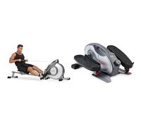 Sunny Health & Fitness Smart Portable Fully Assembled Magnetic Under Desk Elliptical Peddler + Magnetic Rowing Machine, Folding Rower W/LCD Monitor and 8 Level Resistance