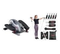 Sunny Health & Fitness Smart Portable Fully Assembled Magnetic Under Desk Elliptical Peddler + Premium esistance Band Set With Door Anchors, Wrist Straps, Handles & Carry Bag