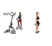 Sunny Health & Fitness Stair Stepper w/Handlebar, Extended Step Range Machine + Adjustable 15 KG Dumbbell Set w/Carry Case, Space Saver, Secure Quick-Lock, Anti-Slip Steel Handle