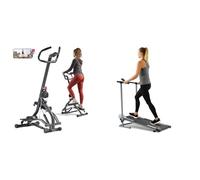 Sunny Health & Fitness Stair Stepper w/Handlebar, Extended Step Range Machine + Foldable Manual Treadmill, Durable Non-Electric Incline Exercise