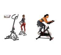 Sunny Health & Fitness Stair Stepper w/Handlebar, Extended Step Range Machine + Indoor Cycling Wheel with Magnetic Belt Drive, 136kg Max Weight, Adjustable Saddle & Handlebar