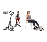 Sunny Health & Fitness Stair Stepper w/Handlebar, Extended Step Range Machine + Magnetic Under Desk Elliptical Peddler, Portable Mini with Resistance, LCD Monitor