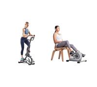 Sunny Health & Fitness Stair Stepper w/Handlebar, Extended Step Range Machine + Magnetic Under Desk Mini Exercise Cycle Bike, with Digital Monitor and Carrying Handle