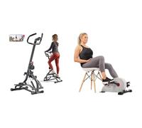 Sunny Health & Fitness Stair Stepper w/Handlebar, Extended Step Range Machine + Magnetic Under Desk Pedal Exerciser, Dual Function Mini Exercise Cycle Bike