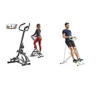Sunny Health & Fitness Stair Stepper w/Handlebar, Extended Step Range Machine + Row-N-Ride Assist Trainer for Body Cardio Workout with Adjustable Resistance, Upright