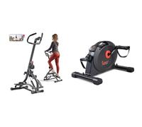Sunny Health & Fitness Stair Stepper w/Handlebar, Extended Step Range Machine + Under Desk Dual Function Smart Mini Pedal Exerciser Cycle Bikes with SunnyFit App