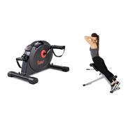 Sunny Health & Fitness Under Desk Dual Function Smart Mini Arm & Leg Pedal Exerciser Cycle Bikes + 45 Degree Hyperextension Roman Chair, Steel, Grey, One Size SF-BH6629