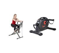 Sunny Health & Fitness Under Desk Dual Function Smart Mini Arm & Leg Pedal Exerciser Cycle Bikes + Row-N-Ride™ PRO Squat Assist Trainer, Rowing Machine w/Digital Monitor & Resistance Bands