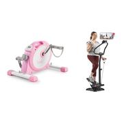 Sunny Health & Fitness Under Desk Smart Mini Pedal Exerciser, Dual Function Exercise Cycle Bike + 2-in-1 Power Stepper W/ Resistant Bands & Handlebar, Low-Impact Cardio, Adjustable, 150KG Max