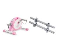 Sunny Health & Fitness Under Desk Smart Mini Pedal Exerciser, Dual Function Exercise Cycle Bike + 35.5 cm Threaded Chrome Dumbbell Bar