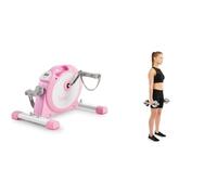 Sunny Health & Fitness Under Desk Smart Mini Pedal Exerciser, Dual Function Exercise Cycle Bike + Adjustable 15 KG Dumbbell Set W/ Carry Case, Space Saver, Secure Quick-Lock, Anti-Slip Steel Handle