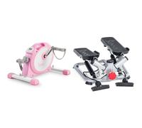 Sunny Health & Fitness Under Desk Smart Mini Pedal Exerciser, Dual Function Exercise Cycle Bike + Advanced Twist Stepper Machine with Resistance Bands, Portable Mini Stair Stepper