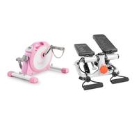 Sunny Health & Fitness Under Desk Smart Mini Pedal Exerciser, Dual Function Exercise Cycle Bike + Advanced Mini Home Steppers, Total Body Workout Stair Machine with Resistance Bands