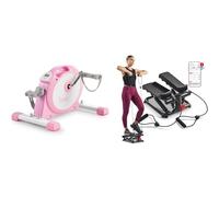 Sunny Health & Fitness Under Desk Smart Mini Pedal Exerciser, Dual Function Exercise Cycle Bike + Total Body Smart 2-in-1 Stepper Machine, Total Body Workout, Adjustable Hydraulic, LCD Monitor