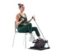 Sunny Health & Fitness Smart Under-Desk Bike Exerciser, Mini Exercise Bike with Resistance Bands and Mat, Low-Impact Cardio Cycling Machine for Home/Office