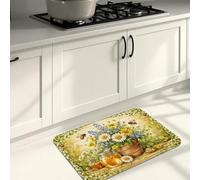 Sunny Kitchen Floral Kitchen Mats for Floor, Vintage Sunflower and Chrysanthemum Soft Mats, Spring Cushioned Comfort Washable Decor Rugs for Sinks Laundryroom Bathroom 20x31 Inch