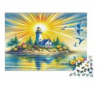 Sunny Lighthouse 1000 Piece Jigsaw Puzzle Island Cottage Detailed Artwork Vivid Colors Recycled Paper Cardboard for Adults & Kids 38x26cm/1000pcs