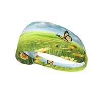 Sunny Meadow Print Sports Headband Women Men, Sweat Band Breathable Workout Sweatband for Running Yoga Gym