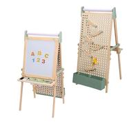 Sunny Mika Children's Wooden Easel, Perforated Board, Beige | Double-Sided: Black/White Board | Magnetic Board, Paper Roll, Chalk, Markers, Eraser and Magnets | 47 X 41 X 145 Cm