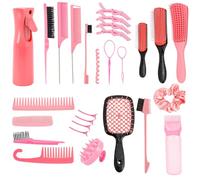 SUNNY NEST 27Pcs Hair Care Tools Set for Black Natural Hair, Detangle Brush for Curly Hair Afro American Type 3a 4c with Spray Bottle Scalp Massager Hollow Comb Styling Comb Slick Brush Kit
