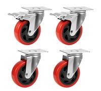 SUNNY NEST 4 x Heavy Duty Double Bearing BRAKED 100mm 4Red Swivel Caster Wheels Wheel Trolley Furniture Caster 700KG Heavy Castors 3 Brake Options Available (Red, 2 with brakes + 2 without brakes")