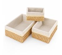 SUNNY NEST Set of 3 Storage Baskets, 3 Sizes Wicker Bathroom Basket, Natural Paper Rope Storage Baskets Woven Bins for Shelves, Rectangular Wicker Baskets with Removable Lining Paper Rope Woven