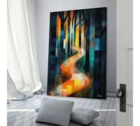 Sunny Path Inspired by August Macke - Geometric Abstract Landscape Art Canvas Wall Art Prints Hanging Poster Yoga Studio Room Decor Inner Peace Reiki Wall Art Spiritual Healing Gift for Family Friend
