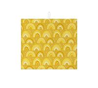 Sunny Rainbow Dish Drying Mats for Kitchen Counter, Bright Yellow Arched Pattern Absorbent Dish Rack Mat, Spring Joyful Microfiber Drying Pad 16x18 Inch