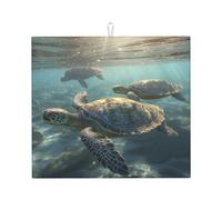 Sunny Sea Turtle Dish Drying Mat for Kitchen Counter Super Absorbent Microfiber Drainer Mats Large Size Dish Drying Pad Quick Drying Dish Rack Pad 18"x 16"