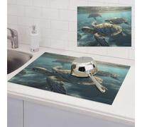 Sunny Sea Turtle Dish Drying Mat for Kitchen Counter Super Absorbent Microfiber Drainer Mats Large Size Dish Drying Pad Quick Drying Dish Rack Pad 18"x 24"