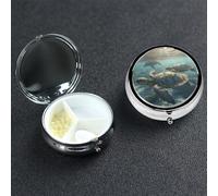 Sunny Sea Turtle Pill Case Portable Metal Pill Box 3 Compartment Pill Organizer Cute Travel Pill Container Vitamin Organizer for Purse Pocket Travel Gift