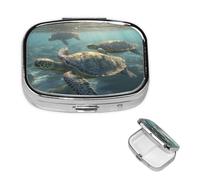 Sunny Sea Turtle Pill Case Portable Square Pill Box 2 Compartment Pill Organizer Cute Travel Pill Container Vitamin Organizer for Purse Pocket Travel Gift