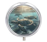 Sunny Sea Turtle Pill Organizer 3 Compartments, Round Small Pill Box for Purse & Pocket, Portable Daily Medicine Box to Hold Vitamins, Supplements, Pills, Fish Oil