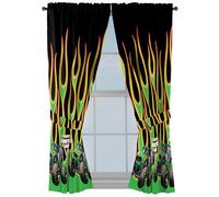 Sunny Side Up Window Curtains for Kids Bedroom 4-Piece Drape Set with 2 Tiebacks, Black - Monster Jam, 42" W x 63" L (Pack of 2)