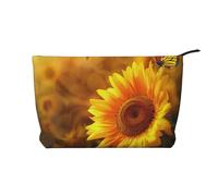 Sunny Sunflower Butterfly Printed Makeup Bag Corduroy Travel Cosmetic Bags Cosmetic Case Toiletry Bag Organizer for Women Mom Girls
