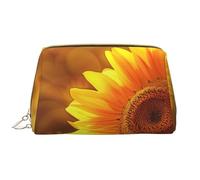 Sunny Sunflower Butterfly Printed Makeup Bag for Women Portable Leather Make up Bag Travel Zipper Cosmetic Bags Organizer