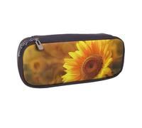 Sunny Sunflower Butterfly Printed Pu Leather Pencil Case Box Flip Pen Bag and Makeup Cosmetic Holder for Girls Boys School Students