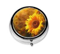 Sunny Sunflower Butterfly Printed Round Pill Organizer with 3 Compartments, Portable Mini Pill Box Pill Case for Medicine, Vitamin, Fish Oil, Supplements
