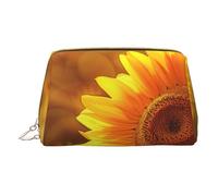 Sunny Sunflower Butterfly Printed Small Makeup Bag Portable Leather Make up Bag Travel Zipper Cosmetic Bags Organizer for Women