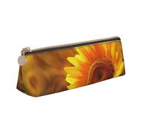 Sunny Sunflower Butterfly Printed Zipper Pencil Case Cute Stationery Organizer PVC Leather Triangle Makeup Bag Pen Pouch
