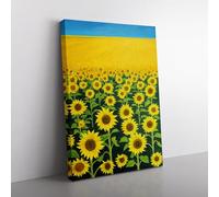 Sunny Sunflower Field Canvas Wall Art Print Ready to Hang, Framed Picture for Living Room Bedroom Home Office Décor, 76x50 cm (30x20 Inch)