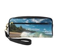 Sunny Wave Beach Printed Cosmetic Bags for Women Mom, Stylish & Portable Leather Makeup Bag Cute Gifts Travel Toiletry Bag with Zipper