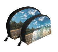 Sunny Wave Beach Printed Makeup Bags 2-Piece Portable Shell Travel Toiletry Bag Cosmetic Organizer Bag for Women
