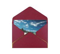 sunny Wave Beach Printed Pearl Paper Greeting Card, Dark Red - Folded Blank Cards with Gold Trim for Weddings, Birthdays, Christmas