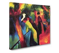Sunny Way by August Macke Classic Painting Canvas Wall Art Print Ready to Hang, Framed Picture for Living Room Bedroom Home Office Décor, 20x20 Inch (50x50 cm)