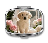 Sunny Windowsill Dog pilldispenser with Mirror 2 Compartments Waterproof PillCase for Purse Pocket Non-Slip Grip Travel Medicine Organizer Container Box for Vitamin Fish Oil Supplement