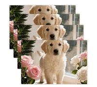 Sunny Windowsill Dog Placemats Set 30x45cm*4 Heat Resistant Washable Placemat Waterproof Table Placemats Non-Slip Wipeable Tables Mat Kitchen Place Mats for Dining Party Home Decor