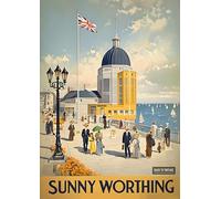 Sunny Worthing Poster - A4 Wall Art, Wanderlust Print, Inspirational World Map, Vintage City, Retro Poster, Home Decor for Living Room, Office, Gift Idea for Travel Lovers
