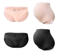 SUNNYBUY Maternity Underwear Over Bump and Under Bump Pregnancy Panties Sets Seamless Womens Underwear Packs, 4-high:1black1skin/Low:1black1skin, XXL